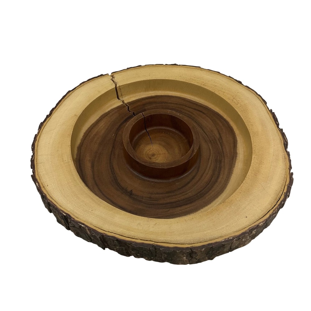 Acacia Collection Live Edge Wood Chip and Dip Server Rustic Bark 16.5 Inch Tray